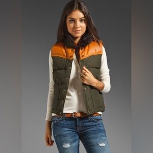 Penfield Green Down Insulated and Cognac Leather Rockwool Vest Size L